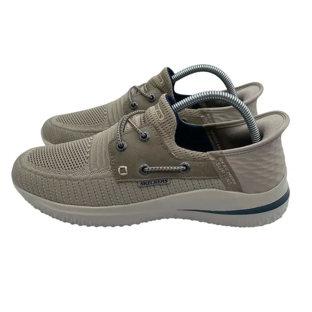 Skechers Knit Slip-Ins Garza Gervin Boat Sneaker Taupe Mens 7.5